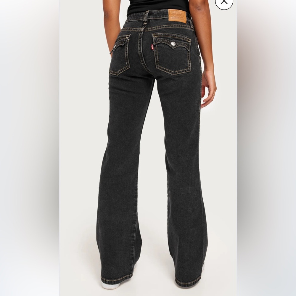 Levi’s Noughties Low Rise Bootcut Jeans Black Distressed Button Flap Pockets - Picture 3 of 15